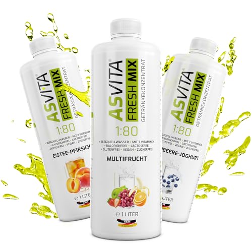 AsVita Getränkekonzentrat Fresh Mix 1:80-1 Liter Flasche - Getränkesirup zuckerfrei - 26 leckere Geschmacksrichtungen (Ananas) von ASVita
