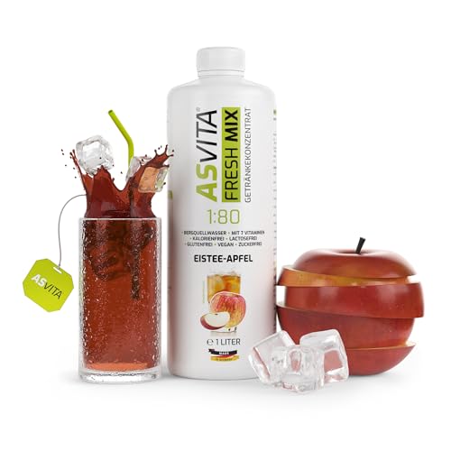 AsVita Getränkekonzentrat Fresh Mix 1:80-1 Liter Flasche - Getränkesirup zuckerfrei - 26 leckere Geschmacksrichtungen (Eistee-Apfel) für den Wassersprudler von ASVita
