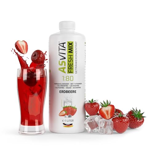 AsVita Getränkekonzentrat Fresh Mix 1:80-1 Liter Flasche - Zuckerfreier Sirup - 26 leckere Zero Getränke-Sirup Geschmacksrichtungen (Erdbeere) von ASVita