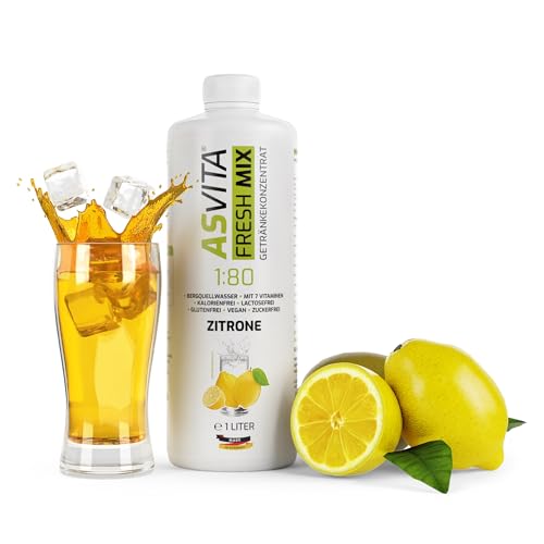 AsVita Getränkekonzentrat Fresh Mix 1:80-1 Liter Flasche - Getränkesirup zuckerfrei - 26 leckere Geschmacksrichtungen (Zitrone) von ASVita