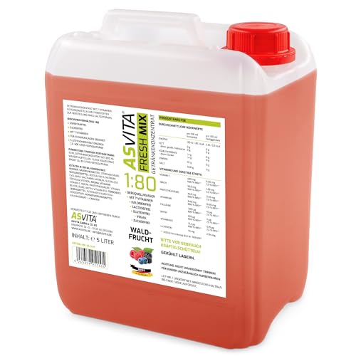 AsVita Getränkekonzentrat Fresh Mix 1:80 | 5 Liter Kanister - Getränkesirup zuckerfrei - 22 leckere Geschmacksrichtungen (Waldfrucht) von ASVita