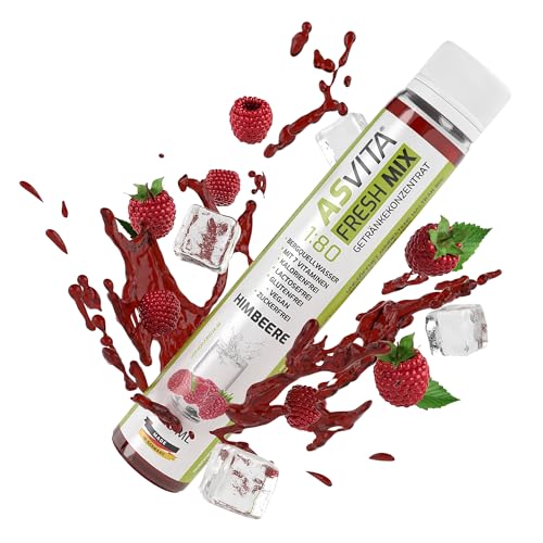 AsVita Sirup ohne Zucker Fresh Mix 1:80-25ml Fresh2Go - Getränkesirup zuckerfrei - 26 leckere Getränkekonzentrat Geschmacksrichtungen (Himbeere) für dein Wasser von ASVita