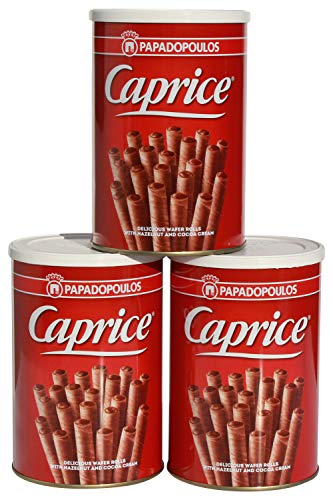 3x 400 gr Caprice griechische Schokorollen Schokoröllchen Schokoladen Rollen aus Griechenland 1,2 kg + Probiersachet 10 ml Olivenöl aus Kreta von ATOTOP