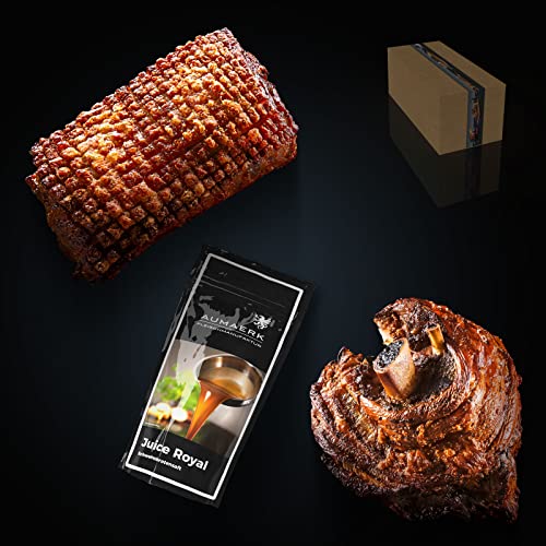 AUMAERK Fleischmanufaktur - In Crust We Trust Box inkl. Juice Royal Bratensauce I Krustenwunder Goumertbox I Schweinebraten & Schweinshaxe perfekt gereift, brillant veredelt & vorgegart von AUMAERK