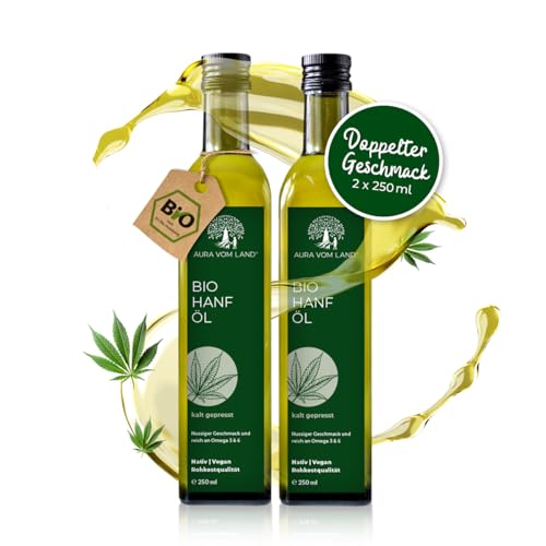 Aura vom Land Bio Premium Hanföl Kaltgepresst 2x250ml Set – Hanfsamenöl Vegan & Reich an Omega 3-6-9-Fettsäuren – Hochwertiges Speiseöl auch Haaröl/Körperöl – Bio Oil Hemp Oil Made in Germany Aura vom Land Bio Premium Hanföl Kaltgepresst 2x250ml Set – Hanfsamenöl Vegan & Reich an Omega 3-6-9-Fettsäuren – Hochwertiges Speiseöl auch Haaröl/Körperöl – Bio Oil Hemp Oil Made in Germany von AURA VOM LAND