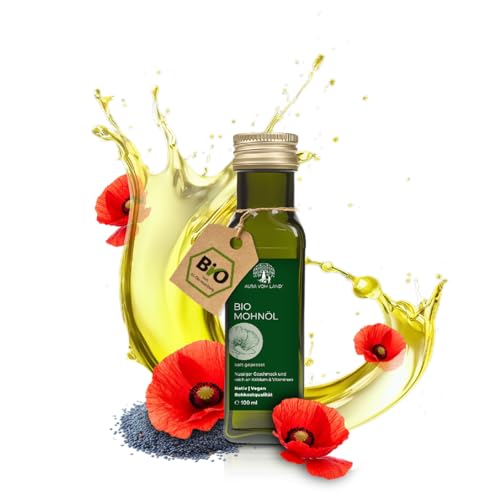 Aura vom Land Bio Premium Mohnöl Kaltgepresst 100ml – Natürliches Speiseöl Naturbelassen - Reich an Omega 3, 6 & 9 - Vitamin E aus Mohnsamen/Mohn – Bio Mohn Öl Hergestellt in Bayern Aura vom Land Bio Premium Mohnöl Kaltgepresst 100ml – Natürliches Speiseöl Naturbelassen - Reich an Omega 3, 6 & 9 - Vitamin E aus Mohnsamen/Mohn – Bio Mohn Öl Hergestellt in Bayern von AURA VOM LAND
