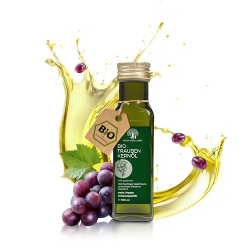 Aura vom Land Bio Premium Traubenkernöl Kaltgepresst 100ml – Vegan & Reich an Omega 6, Vitamin E – Hochwertiges Speiseöl auch als Haaröl/Körperöl – Bio Oil Grapeseed Oil Made in Germany Aura vom Land Bio Premium Traubenkernöl Kaltgepresst 100ml – Vegan & Reich an Omega 6, Vitamin E – Hochwertiges Speiseöl auch als Haaröl/Körperöl – Bio Oil Grapeseed Oil Made in Germany von AURA VOM LAND