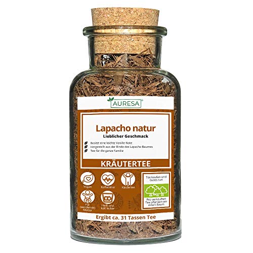 AURESA Lapacho Tee im Glas | Kräutertee Lapachorinde - 40g | Wiederverwendbare Glasflasche mit Korkverschluss von AURESA