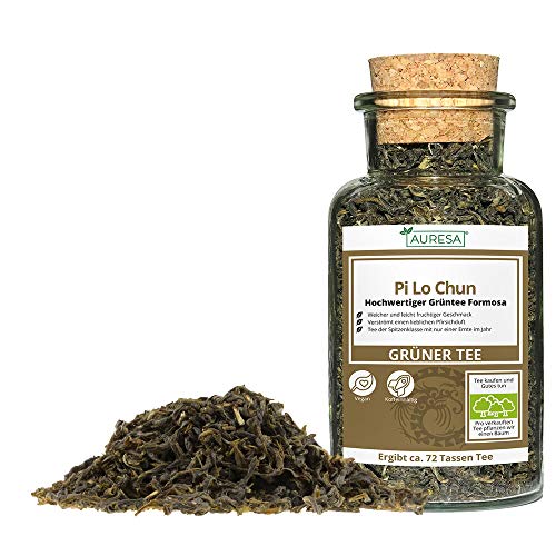 AURESA Pi Lo Chun Grüner Tee aus Formosa | Blumiges Aroma und ein goldgelber Aufguss | 90g loser Tee im Glas von AURESA