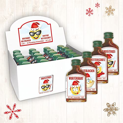 20er Box Kräuterlikör Display - Weihnachtsgrüße - zu Weihnachten | 20 St kleine Schnäpse Spirituosen 2 cl 33% vol. alk. | Frostfrei Wetterschutz Kälteblocker Winterhart Geschenke für Männer von AV Andrea Verlag