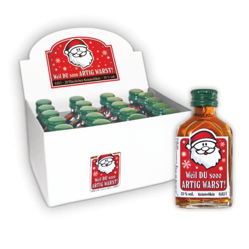 20er Box Kräuterlikör Display - Weil du so artig warst - zu Weihnachten | 20 St kleine Schnäpse Spirituosen 2 cl 33% vol. alk. | Geschenke für Männer von AV Andrea Verlag