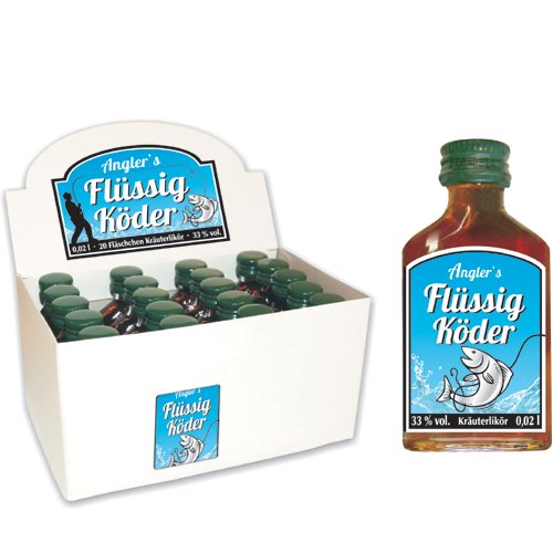 20er Kräuterlikör Boxen Box Display 20 St kleine Schnäpse Schnaps Kurze für Männer (20er Box Flüssigköder 50117) Angelheld bester Angler Köder angeln Angelzubehör Geschenke für Anglergeschenk Fischer von AV Andrea Verlag