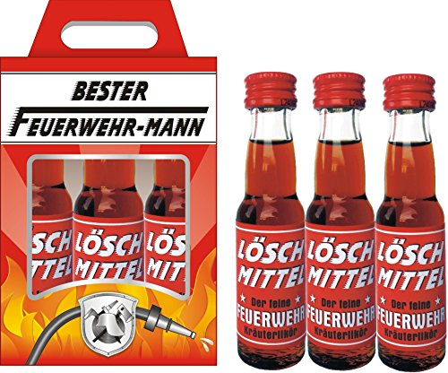 3er Kräuterlikörbox Kräuterlikör Box 3 x 0,02 L 32% vol. für Männer Männergeschenk Feuerwehr Feuerwehrmänner Löschmittel zum Männertag (Bester Feuerwehr Mann 52069) von AV Andrea Verlag