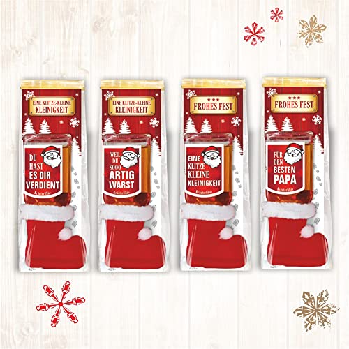 4er Set Weihnachtsliköre: Weihnachtsüberraschung Amarena Kirsch Likör mit Stiefel und lustigen Sprüchen | Liköre zu Weihnachten in schöner Geschenkverpackung von AV Andrea Verlag