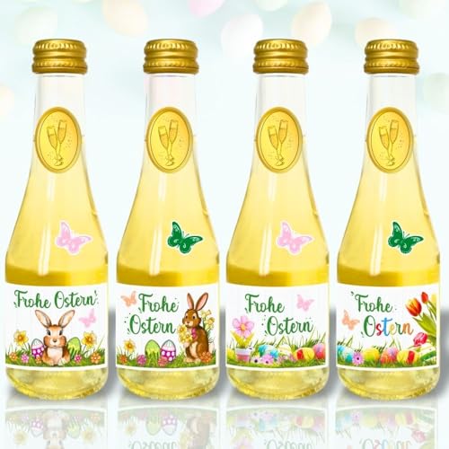 4x Piccolo 0,2l Geschenk zu Ostern Ostergeschenk: Frohe Ostern Sekt Secco Beerenperlwein | Sekt halbtrocken | prickelnd frischer Perlwein aus weißen Beeren von AV Andrea Verlag