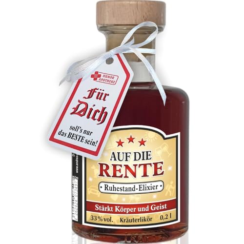 Edler Kräuterlikör aus dem Harz - Ruhestand Elixier - 0,2 L 33% vol. Apothekerflasche 13 cm Holzgriffkorken für echte Männer Männergeschenk von AV Andrea Verlag