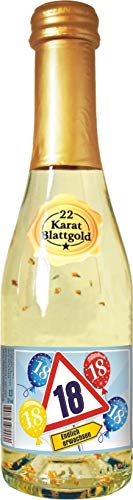 AV Andrea Verlag Piccolo mit Blattgold Alles Gute zum 18 Geburtstag für Frauen als Geburtstagsgeschenk | Sekt 22 Karat Blattgold Goldflocken Gold 0,2 l, 10% vol. alk. von AV Andrea Verlag