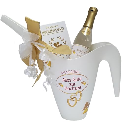 AV Andrea Verlag Geldgeschenk Kieskanne Geschenk - Alles Gute zur Hochzeit - mit Hochzeitspass und 22 Karat Piccolo Gold Goldsekt | Hochzeitsgeschenk von AV Andrea Verlag