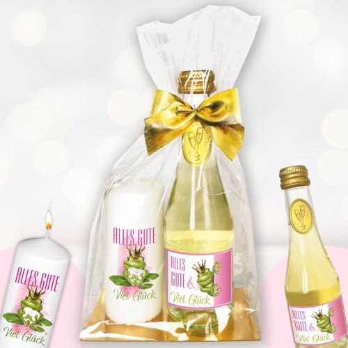 Geschenkset - Piccolo Beerenperlwein & Kerze "Alles Gute und Viel Glück, Froschkönig" - kreatives Geschenk für Frauen, Muttertag, Geburtstag - Sekt & hochwertige Stumpenkerze, Kleinigkeit zum Genießen Geschenkset - Piccolo Beerenperlwein & Kerze "Alles Gute und Viel Glück, Froschkönig" - kreatives Geschenk für Frauen, Muttertag, Geburtstag - Sekt & hochwertige Stumpenkerze, Kleinigkeit zum Genießen von AV Andrea Verlag