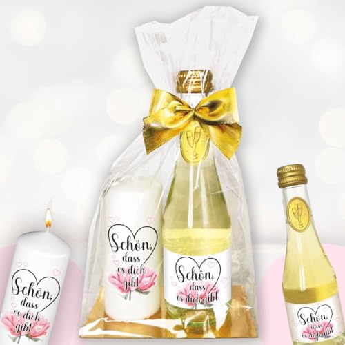Geschenkset - Piccolo Beerenperlwein & Kerze "Schön das es dich gibt" - kreatives Geschenk für Frauen, Muttertag, Geburtstag - Sekt & hochwertige Stumpenkerze, Kleinigkeit zum Genießen Geschenkset - Piccolo Beerenperlwein & Kerze "Schön das es dich gibt" - kreatives Geschenk für Frauen, Muttertag, Geburtstag - Sekt & hochwertige Stumpenkerze, Kleinigkeit zum Genießen von AV Andrea Verlag