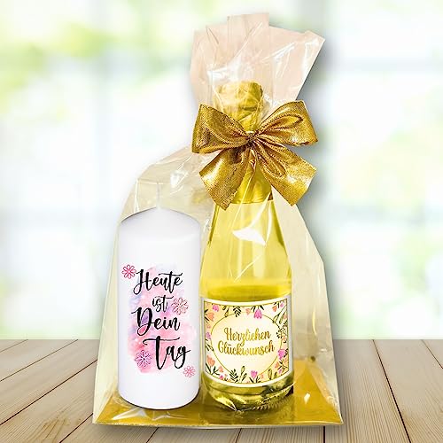 Hochwertiges Geschenkset - Piccolo Beerenperlwein Herzlichen Glückwunsch mit Kerze "Heute ist Dein Tag" - Secco Sekt mit Stumpenkerze als Geschenk für Frauen zum Geburtstag Hochwertiges Geschenkset - Piccolo Beerenperlwein Herzlichen Glückwunsch mit Kerze "Heute ist Dein Tag" - Secco Sekt mit Stumpenkerze als Geschenk für Frauen zum Geburtstag von AV Andrea Verlag