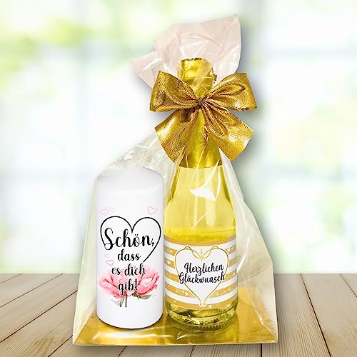 Hochwertiges Geschenkset - Piccolo Beerenperlwein Herzlichen Glückwunsch mit Kerze "Schön, dass es dich gibt" - Secco Sekt mit Stumpenkerze als Geschenk für Frauen zum Geburtstag Hochwertiges Geschenkset - Piccolo Beerenperlwein Herzlichen Glückwunsch mit Kerze "Schön, dass es dich gibt" - Secco Sekt mit Stumpenkerze als Geschenk für Frauen zum Geburtstag von AV Andrea Verlag