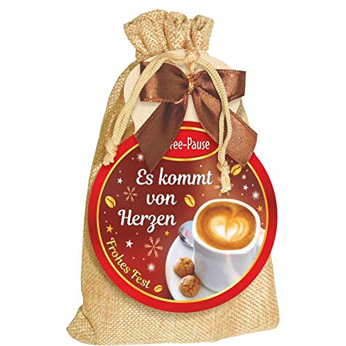 Kaffeesäckchen - Es kommt von Herzen, frohes Fest - Geschenk für Kaffeegenießer und Kaffeeliebhaber. Witzige Geschenkidee mit Kaffee im Jutesack von AV Andrea Verlag