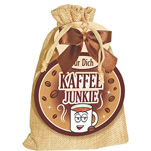 Kaffeesäckchen - Kaffee Junkie - als Geschenk für Kaffeeliebhaber und Kaffeegenießer. Witzige Geschenkidee mit Kaffee im Jutesack von AV Andrea Verlag