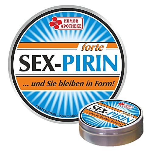 Pfefferminz Bonbon Metalldose - Sexpirin, und Sie bleiben in Form - Soforthilfe | Humorapotheke Spaßmedizin Humormedizin | Pfefferminzdragees | Dose Blechdose Pillendose von AV Andrea Verlag