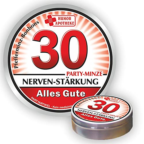 Pfefferminz Bonbon Metalldose - Zum 30. Geburtstag, Nervenstärkung Alles Gute - Soforthilfe | Humorapotheke Spaßmedizin Humormedizin | Pfefferminzdragees | Dose Blechdose Pillendose von AV Andrea Verlag