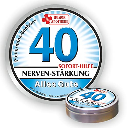 Pfefferminz Bonbon Metalldose - Zum 40. Geburtstag, Nervenstärkung Alles Gute - Soforthilfe | Humorapotheke Spaßmedizin Humormedizin | Pfefferminzdragees | Dose Blechdose Pillendose Pfefferminz Bonbon Metalldose - Zum 40. Geburtstag, Nervenstärkung Alles Gute - Soforthilfe | Humorapotheke Spaßmedizin Humormedizin | Pfefferminzdragees | Dose Blechdose Pillendose von AV Andrea Verlag
