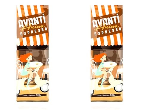 2 x AVANTI Espresso Anina, 500g Kaffeebohnen (=1Kg), 80% Arabica-20% Robusta Mischung, Traditionelle Trommelröstung von AVANTI