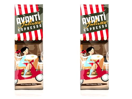 AVANTI Julietta Espresso Kaffeebohnen, 2 x 500g, 70% Arabica 30% Robusta, Traditionelle Trommelröstung von AVANTI