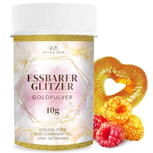 Essbarer Glitzer für Getränke und Lebensmittel, 10g Tortendeko Gold zum Bestäuben und Bemalen, Lebensmittelfarbe Gold zum Verzieren von Torten, Fondant, Schokolade und Getränke, Essbares Glitzerpulver von AVIDA ZEN