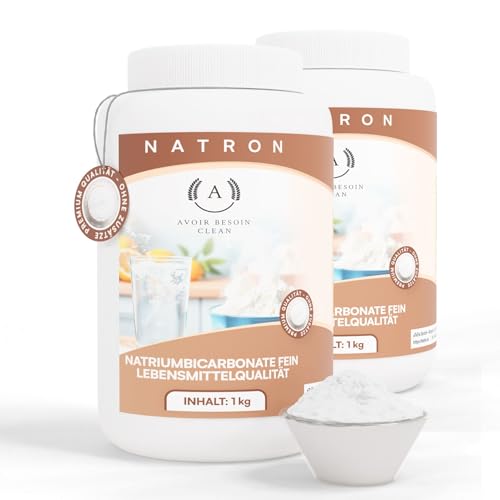 Natron Pulver 2x1kg Lebensmittelqualität E500ii | Natriumbicarbonat Backsoda Backpulver Backing Soda Natriumhydrogencarbonat | zum Putzen Reinigen rein Premium Qualität von AVOIR BESOIN