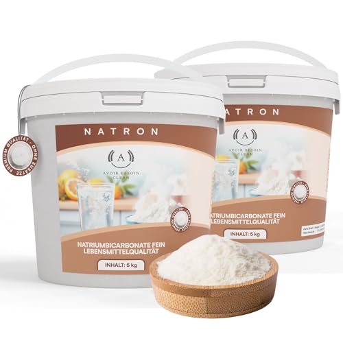 Natron Pulver 2x5kg Lebensmittelqualität E500ii | Natriumbicarbonat Backsoda Backpulver Backing Soda Natriumhydrogencarbonat | zum Putzen Reinigen rein Premium Qualität von AVOIR BESOIN