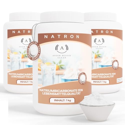 Natron Pulver 3x1kg Lebensmittelqualität E500ii | Natriumbicarbonat Backsoda Backpulver Backing Soda Natriumhydrogencarbonat | zum Putzen Reinigen rein Premium Qualität von AVOIR BESOIN