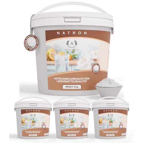 Natron Pulver 4x5kg Lebensmittelqualität E500ii | Natriumbicarbonat Backsoda Backpulver Backing Soda Natriumhydrogencarbonat | zum Putzen Reinigen rein Premium Qualität von AVOIR BESOIN