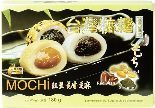 AWON Mochi Mixpackung mit Erdnuss-, Rote Bohnen- und Sesamgeschmack, kleine Klebreiskuchen, als Nachtisch oder als süßer Snack zwischendurch (1 x 180 g mit 6 Mochis pro Packung) von AWON