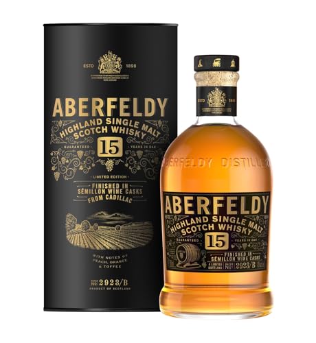 Aberfeldy 15 Jahre alter Cadillac Highland Scotch Single Malt Whisky in edler Geschenkbox, im Eichenfass gereift, 43% Vol., 70 cl/700 ml von Aberfeldy