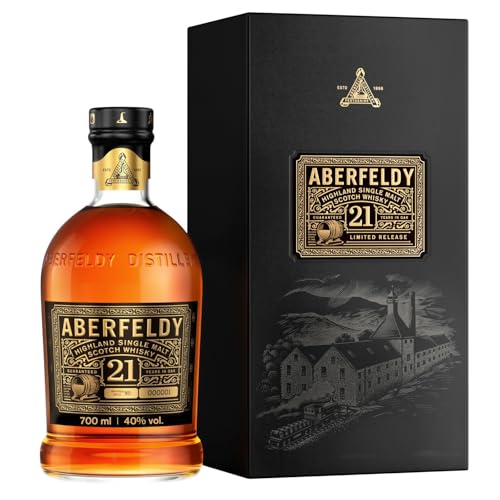 Aberfeldy 21 Jahre alter Highland Scotch Single Malt Whisky in edler Geschenkbox, im Eichenfass gereift, in Sherry & Bourbonfässern veredelt, ideal als Whisky-Geschenkset, 40 Vol %, 70 cl/700 ml von Aberfeldy