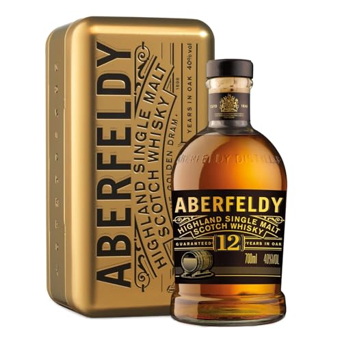 Aberfeldy 12 Jahre Single Malt Scotch Whisky in Goldbarren-Dose, 40 Vol.-%, 70 cl/700 ml, Premium-Whisky-Geschenk, in vier verschiedenen Fassarten gereift von Aberfeldy