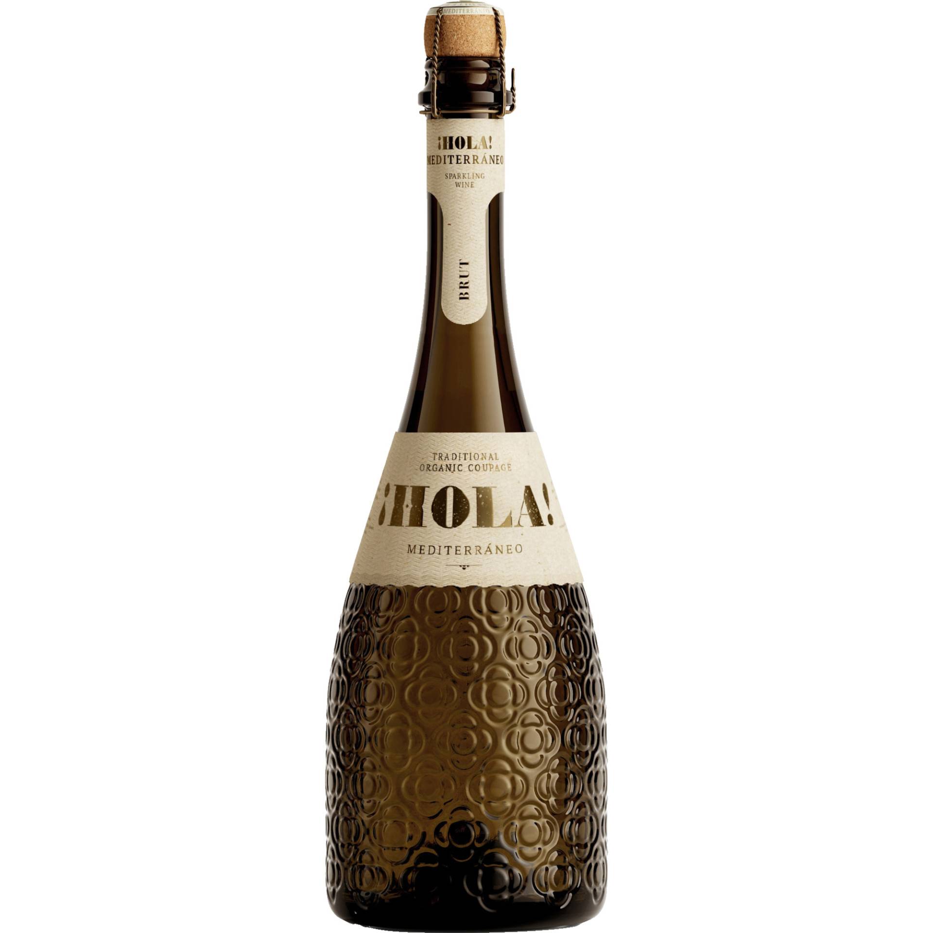 Hola Mediterranéo Brut Bio, Vino de España, Vino de Espana, Schaumwein Hola Mediterranéo Brut Bio, Vino de España, Vino de Espana, Schaumwein von Abgefüllt für Barcelona Brands S.L. durch R.E. 2337-V, 46340 Requena, Spain