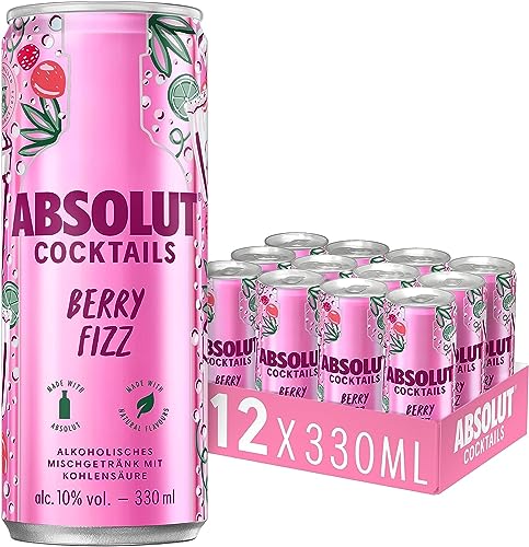 Absolut Vodka Cocktails Berry Fizz, Ready-to-Drink Mixgetränk, Beeren-Geschmack, trinkfertiger Cocktail, alkoholhaltiges Mischgetränk, 12 x 330 ml von Absolut Vodka