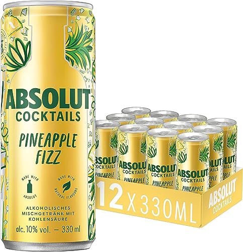 Absolut Cocktails Pineapple Fizz, Ready-to-Drink Mixgetränk mit Ananas-Geschmack, trinkfertiger Cocktail, alkoholhaltiges Mischgetränk, 12 x 330 ml von Absolut Vodka