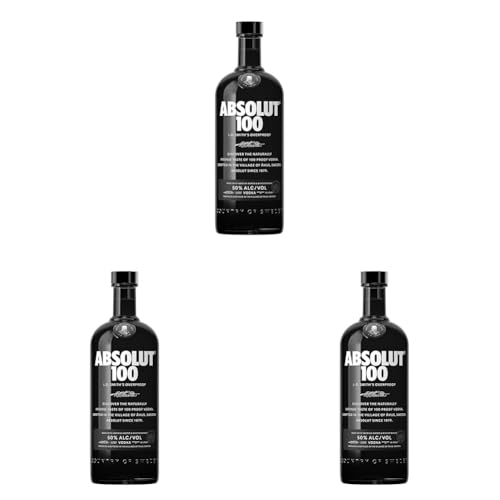 Absolut Vodka 100 – 50 Vol.-Prozent Edel-Vodka in eleganter, schwarzer Flasche – Luxuriöses Genusserlebnis – 1 x 1 l | 1l (3er Pack) von Absolut Vodka
