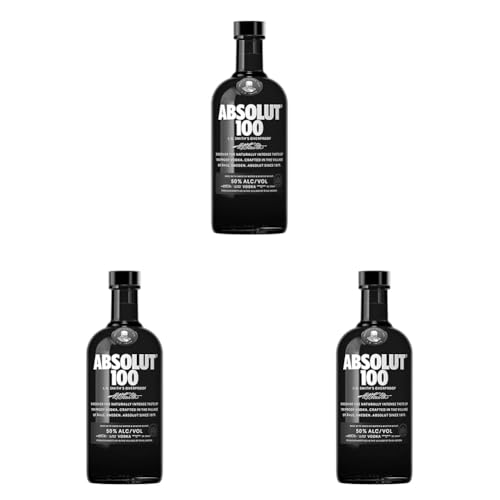 Absolut Vodka 100 – Edel-Vodka in eleganter, schwarzer Flasche – Luxuriöses Genusserlebnis – 1 x 0,7 l (Packung mit 3) von Absolut Vodka