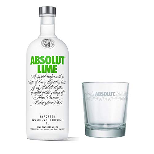 Absolut Vodka Lime Set mit Tumbler Glas, Wodka mit Limettengeschmack, Schnaps, Spirituose, Alkohol, Flasche, 40%, 1 L von Absolut Vodka