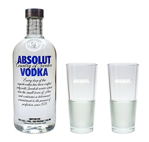 Absolut Vodka 40% 0,7l Set mit 2 Longdrink Gläsern 2cl/4cl von Absolut Vodka