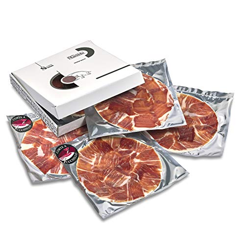 8 x 80 g Spanischer Iberico Schinken Pata Negra (Schulter) 50% Iberischer Rasse Vakuumverpackt – Jamon von Hand Geschnitten von einem Schinkenmeister - Spanische Spezialitäten von Abuela Matilde